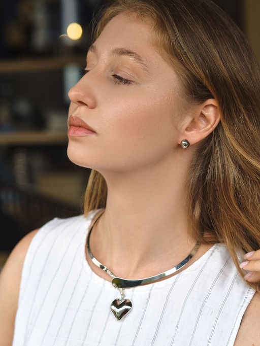 Набор 2 предмета: серьги, чокер «Обруч» сердце, цвет серебро