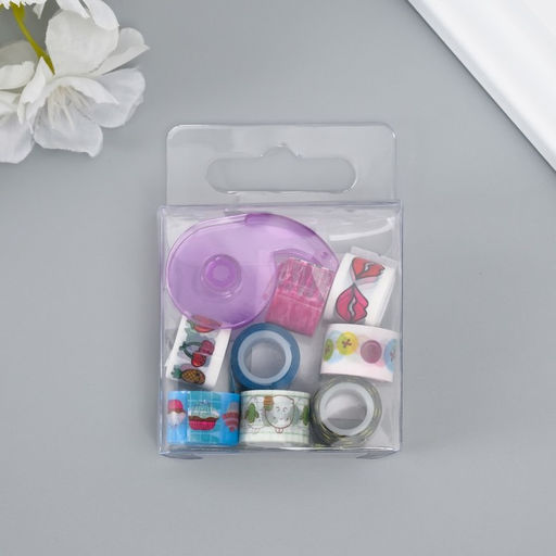 Цена за 2 шт. Клейкая лента декоративная с держателем, набор 8 шт., ш. 1.2 см, дл. 2.8 м, МИКС