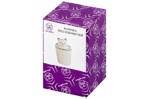 Вазочка п/зубоч. 5,5*5,3*8 см 65 мл "Кошечка в кадушке стразы" белая, золото