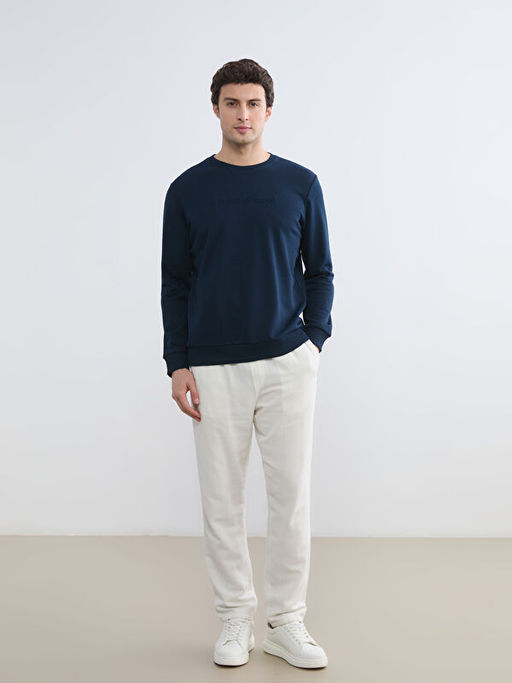 Bisiklet Yaka Bask?l? Erkek Sweatshirt