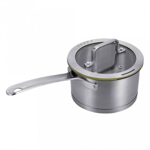 Ковш из нержавеющей стали "Linea PALERMO" 1,8л, д16см, h9см, s0,6мм, дно s15мм, трехслойное капсулированное дно, стеклянная крышка-дуршлаг с силиконовым ободком, два режима слива воды, ручка из нержавеющей стали, цветная коробка, "Regent" (Китай)