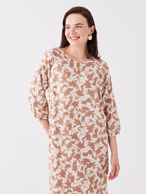 Bisiklet Yaka Desenli A Kesim Elbise