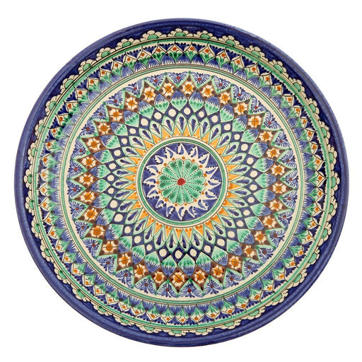Ляган узбекский Риштанская керамика «Узоры», для плова, d=36 см, синий