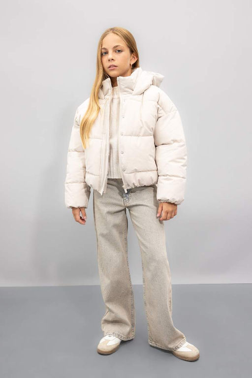 Водоотталкивающий пуховик с капюшоном для девочек - Defacto фото 2