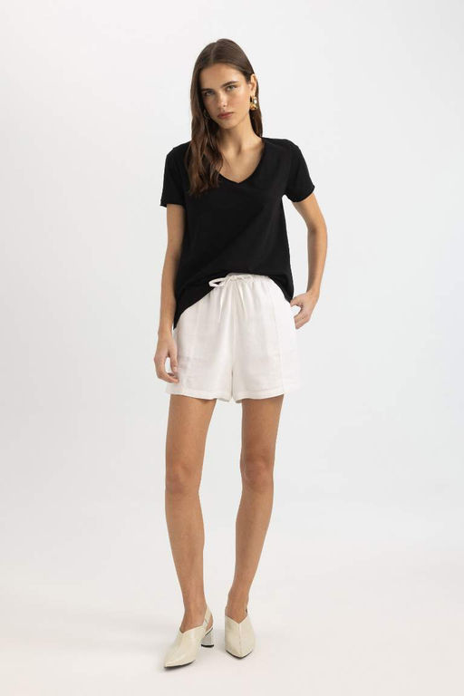 Базовая футболка стандартного кроя с V-образным вырезом и короткими рукавами - Defacto фото 2