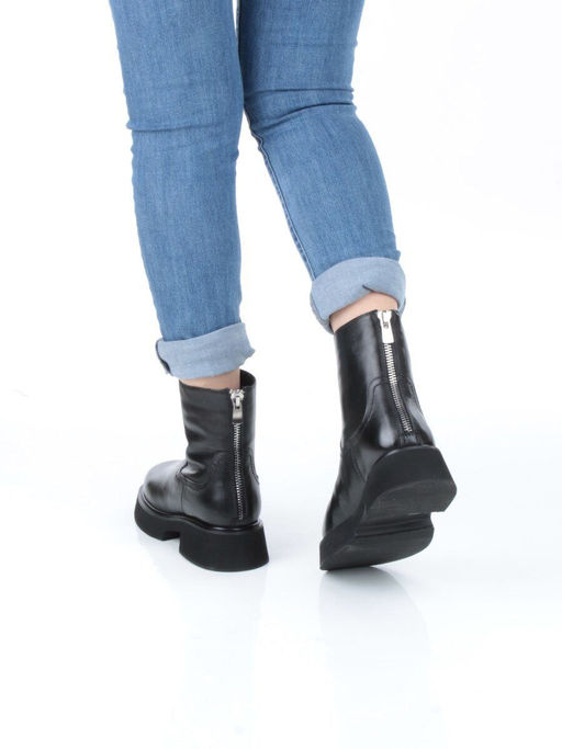 04-HJM396 BLACK Ботинки зимние женские (натуральная кожа, натуральный мех)