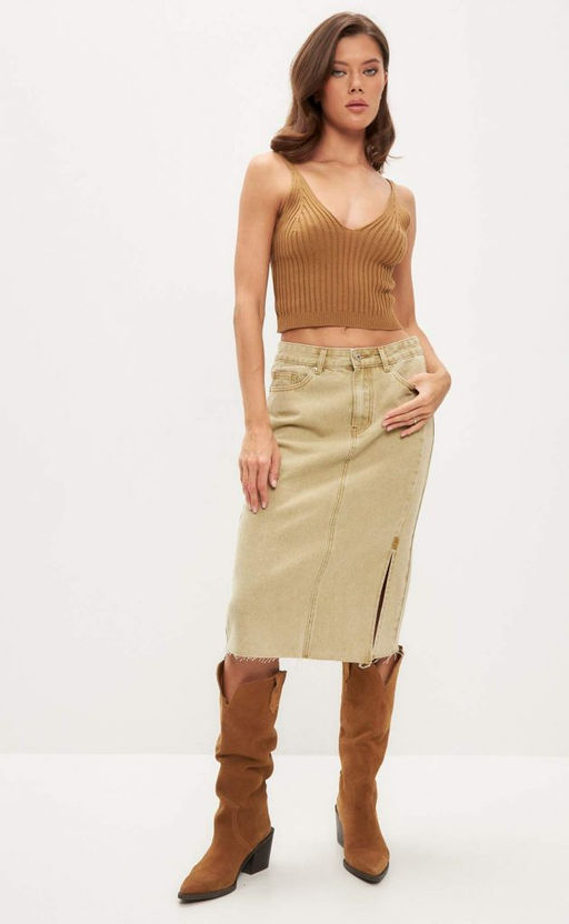 Юбка женская джинсовая миди P412-0219 хаки - Primm фото 8