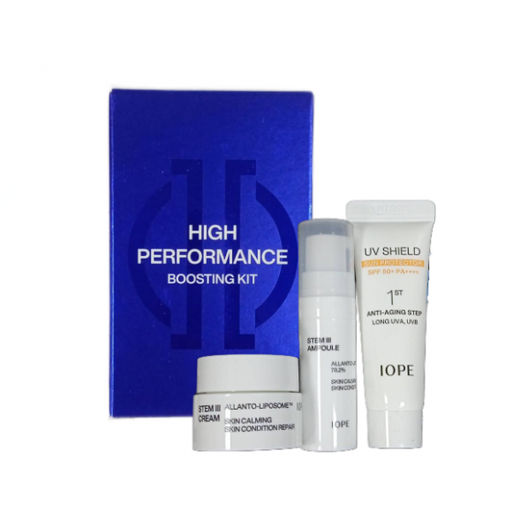 Набор антивозрастных миниатюр со стволовыми клетками IOPE High Performance Boosting Kit 3pcs, Ampoule 5ml+Cream 5ml+Sun Protector 10ml
