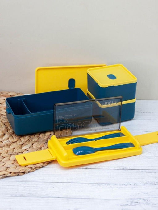 Ланчбокс "Big life", yellow-blue (ложка+вилка), 1400 мл