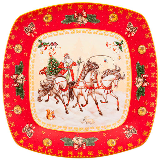 Блюдо "Тройка" квадратное 25x4,2cm красное 85-1733 #НовыйГод /АРТИ-М/
