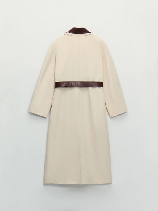 Плащ с кожаным воротником и ремнем ZR2604102217-60 / Zarina  фото 10