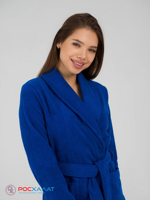 Женский махровый халат с шалькой синий МЗ-02 (89)