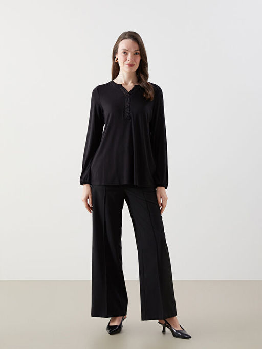 Ka??k Yaka Pul ??lemeli Kad?n Bluz