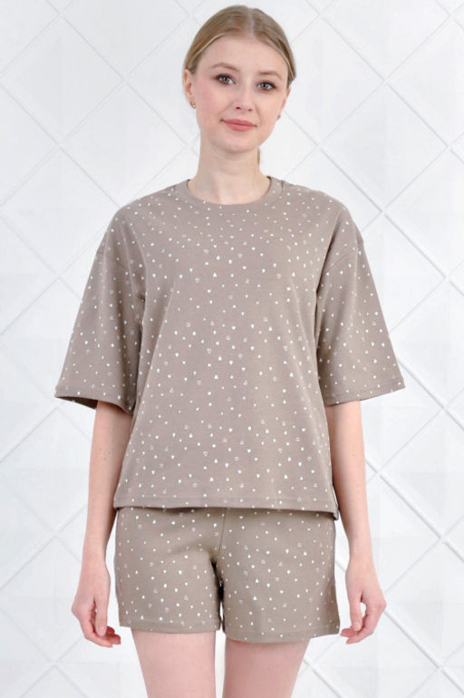 Арт. 9113 Пижама с шортами 42-50 (5 шт) Цвет:верх- пудра, низ- пудра