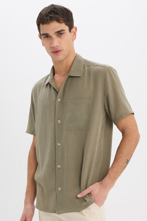 Relax Fit Polo Yaka Keten G_r_n_ml_ Yazl_k K_sa Kollu G_mlek - Defacto фото 3
