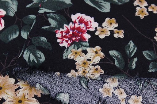 Штапель Цветочный фокстрот цв.чернильно-черный, ш.1.44м, вискоза-100%, 90гр/м.кв - Купава фото 5