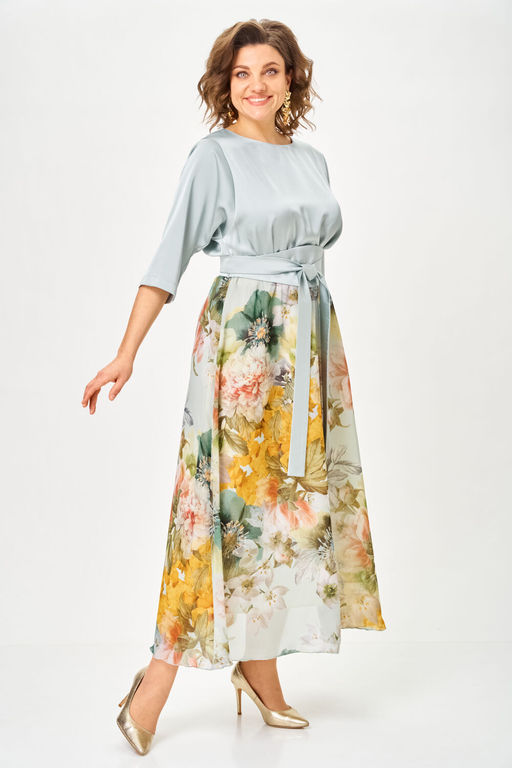 Платье Anastasia Mak 1229-Ш голубой+цветы  фото 7