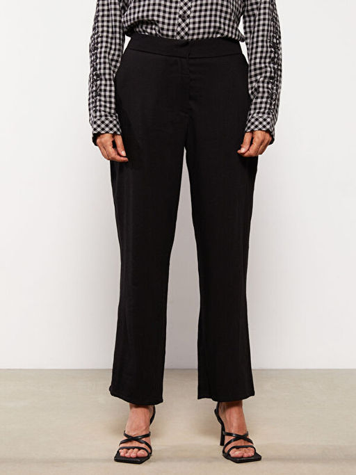 Kad?n Beli Lastikli Standart Fit D?z Pantolon