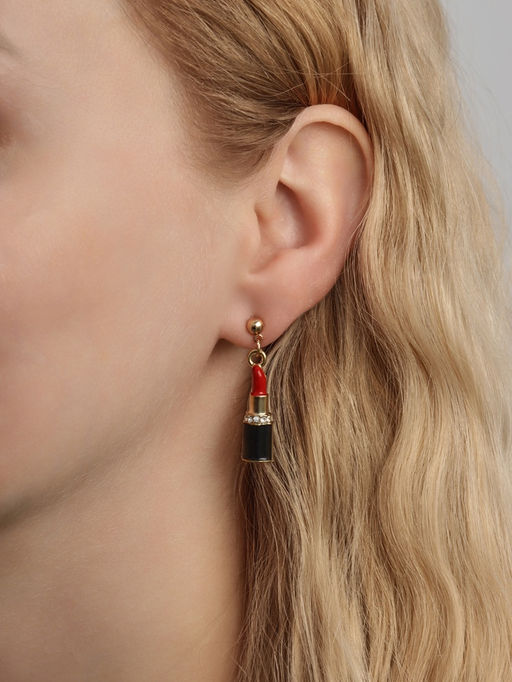 Серьги ассорти «Красотка» помада, губы, цвет красно-чёрный в золоте