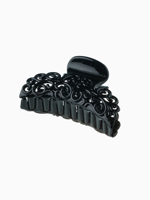 Цена за 12 шт. Крабик для волос «Глянец», ажурный узор, 6.5 см, чёрный