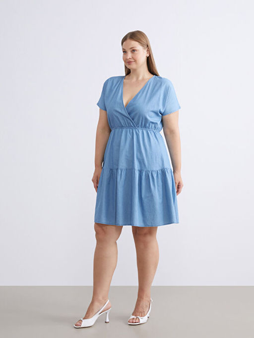 Kruvaze Yaka Katkat Jean Elbise