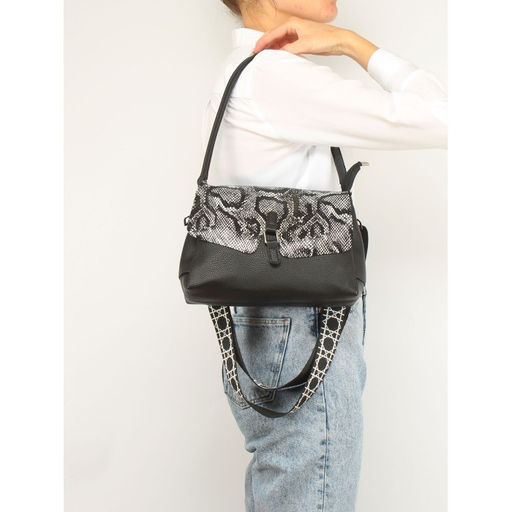 Сумка женская иск/кожа+нат/кожа ADEL-201/3в, 3отд, 2внут, карм, плеч/рем-стропа, черный 257240 - Adelia фото 5