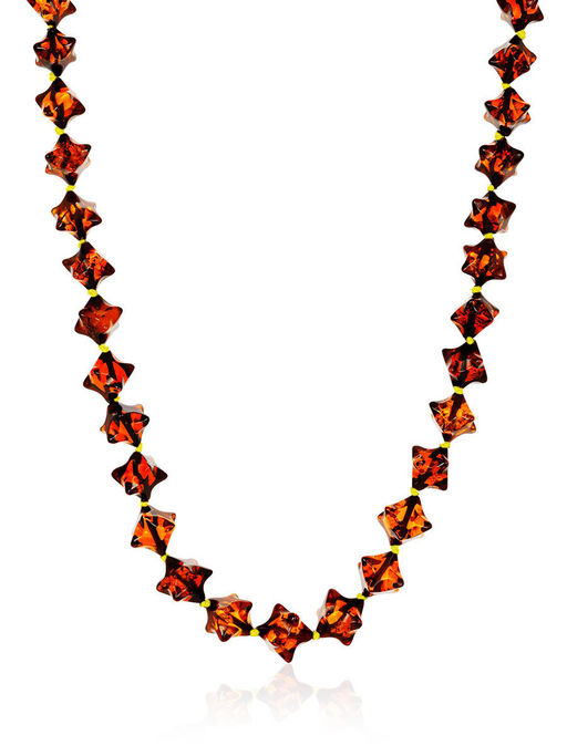 Оригинальные бусы из натурального янтаря Ёжики тёмно-коньячные