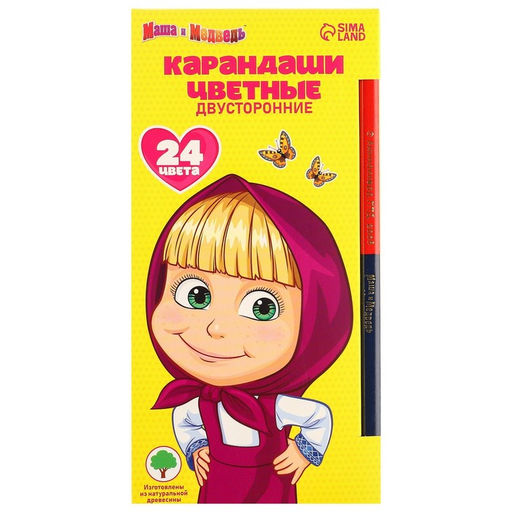 Цветные карандаши, 24 цвета, двусторонние, Маша и Медведь