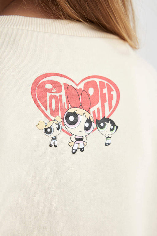 Мягкий толстый толстый свитшот PowerPuff для девочек с круглым вырезом и нечетким рисунком для девочек - Defacto фото 6