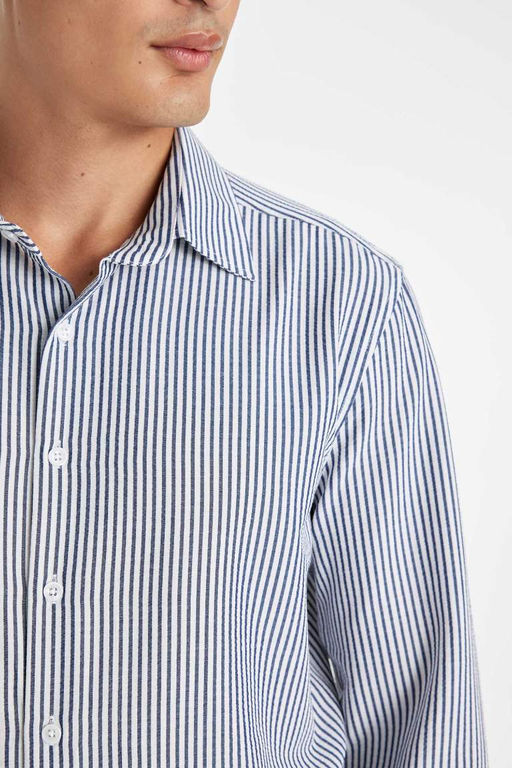 Рубашка с длинными рукавами и жатым воротником поло Modern Fit - Defacto фото 5