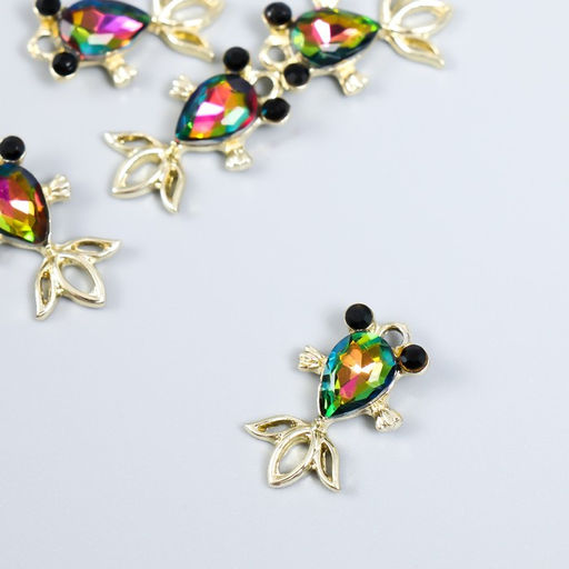 Цена за 5 шт. Декор для творчества металл, стразы "Рыбка голография" золото 2,1х1,2х0,2 см