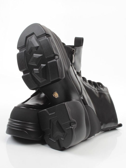 01-F591-1 BLACK Ботинки демисезонные женские (натуральная кожа, искусственная кожа)