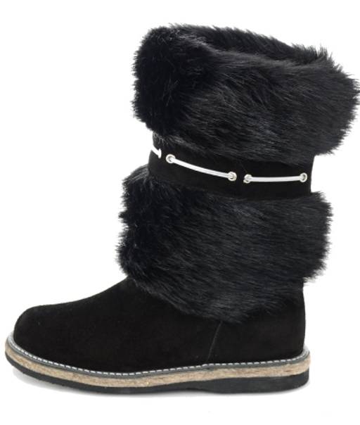 Унты женские на войлоке черные, замша, мех - черныйдлинноворсовый - Roshva фото 2