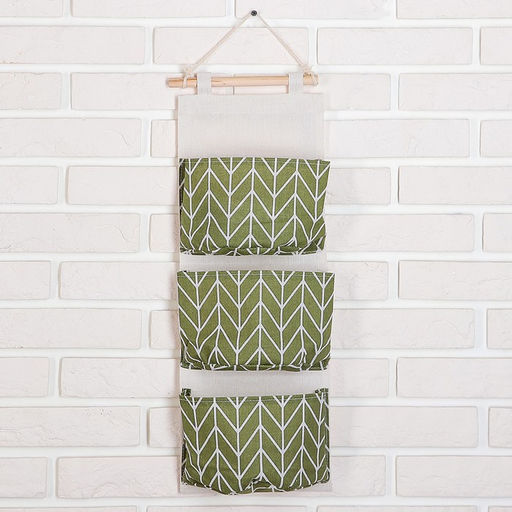 Органайзер подвесной с карманами Доляна «Зигзаг», 3 отделения, 18.8×59.5 см, цвет зелёный