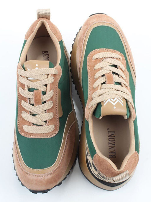 04-PDJ96-2 BEIGE/GREEN Кроссовки демисезонные женские (натуральная замша, натуральная кожа, текстиль)