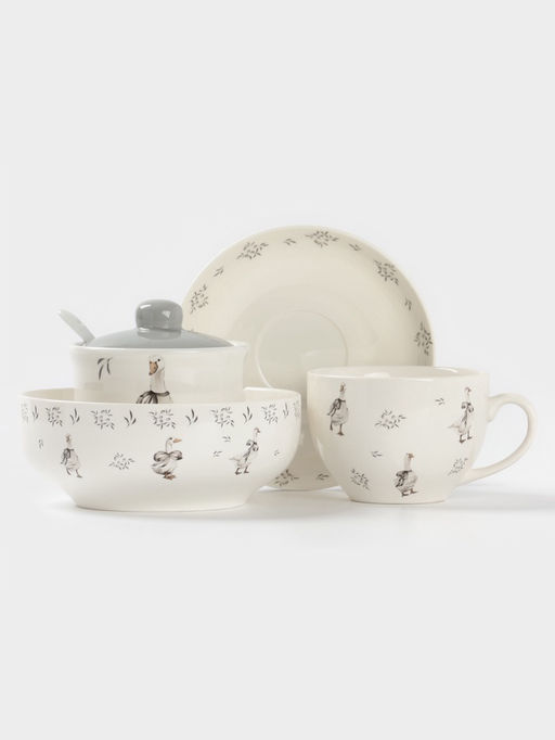 Салатник Доляна «Гуси», фарфор, 650 мл, 15.5×6 см, белый