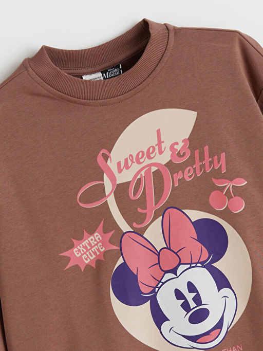 Bisiklet Yaka Minnie Mouse Bask?l? K?z ?ocuk Sweatshirt