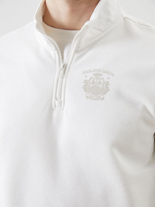 Dik Yaka Uzun Kollu Bask?l? Erkek Sweatshirt