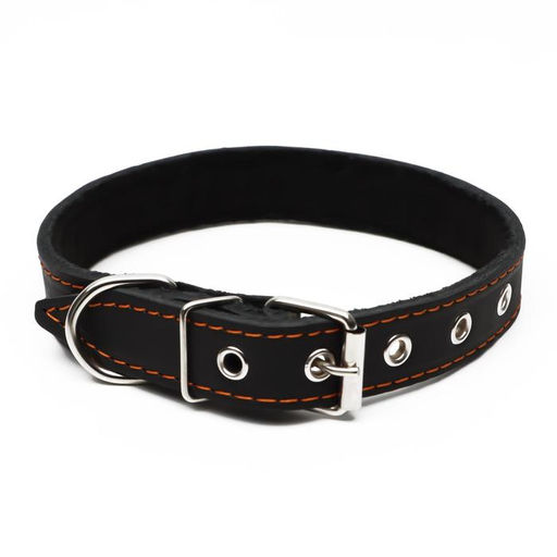 Ошейник кожаный на синтепоне, украшенный, 55 х 2.5 см, ОШ 35-45 см, черный - Пижон фото 2