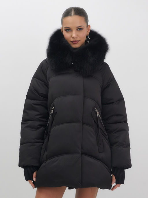 Куртка зимняя женская с мехом и капюшоном тренд черного цвета 7737Ch - Visdeer фото 9