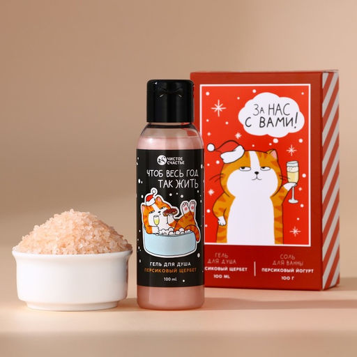 Подарочный набор новогодний «За нас с вами»: гель для душа 100 мл и соль для ванны 100 г, Чистое счастье