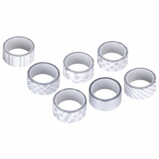 Клейкие WASHI-ленты для декора с фольгой «Серебристые»,15 мм × 3 м (набор 7 шт.) рисовая бумага