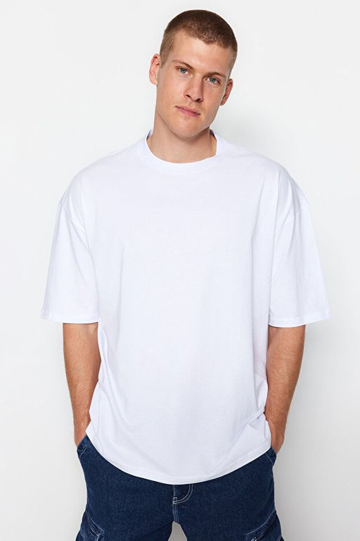 Beyaz Oversize/Geni_ Kesim K_sa Kol Mistik Bask_l_ %100 Pamuklu T-Shirt TMNSS23TS00236 - Trendyolmilla фото 2