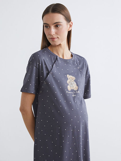 Bisiklet Yaka Bask?l? Hamile Gecelik