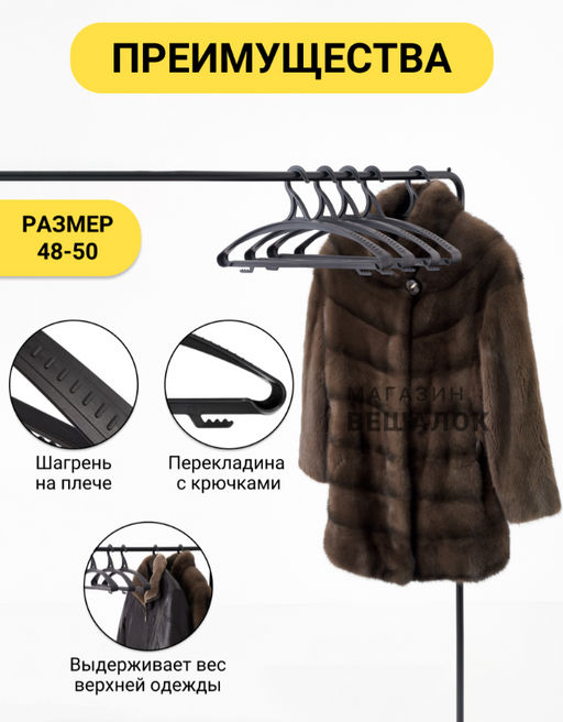 Вешалка плечики пластиковая р-р 48 - 50 ВТ11 черная 5 шт - Магазин вешалок фото 4