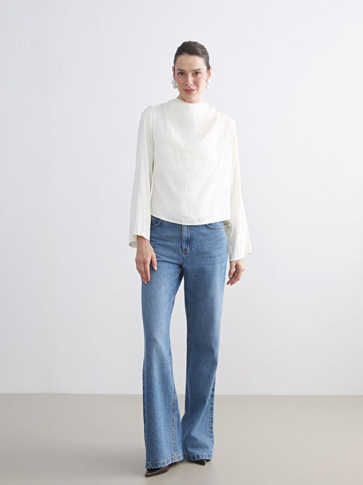 Dik Yaka Oversize B?zg?l? Bluz