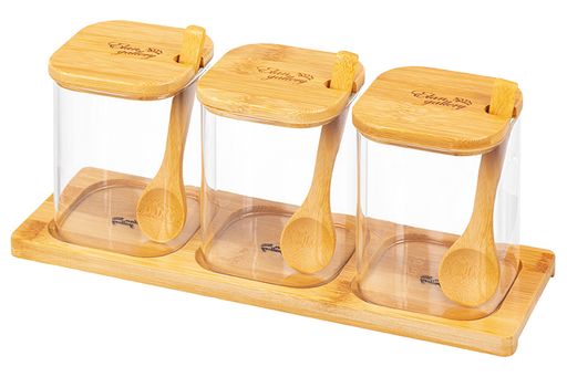 Набор банок для специй Elan Gallery Crystal Glass 3 шт 450 мл с ложкой фото 3