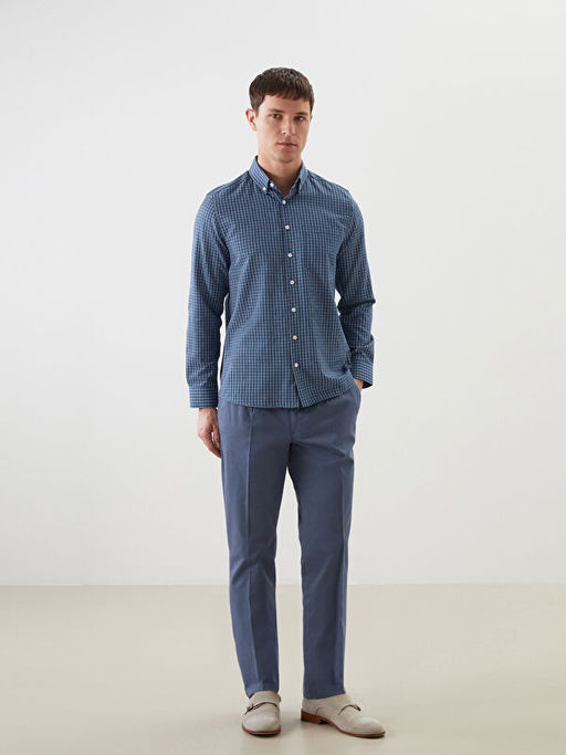 Regular Fit Uzun Kollu Ekose Gabardin Erkek G?mlek