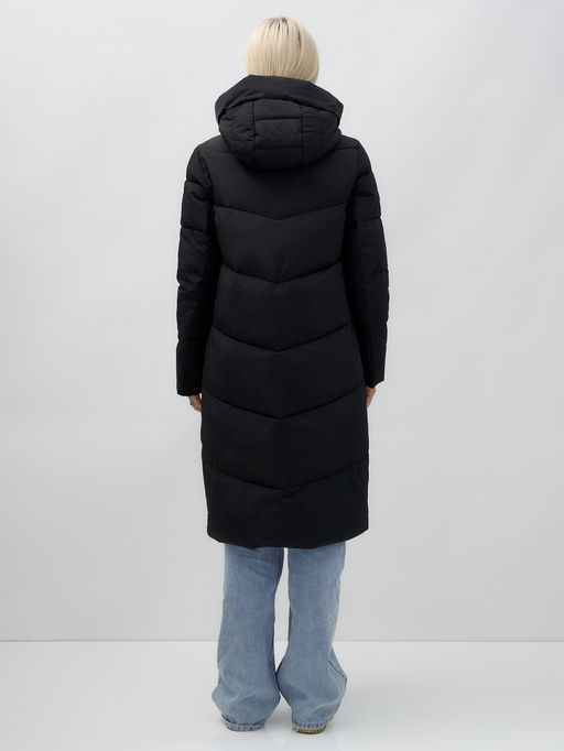 Пальто утепленное стеганное зимнее с капюшоном женское черного цвета 9639Ch - Mtforce фото 5