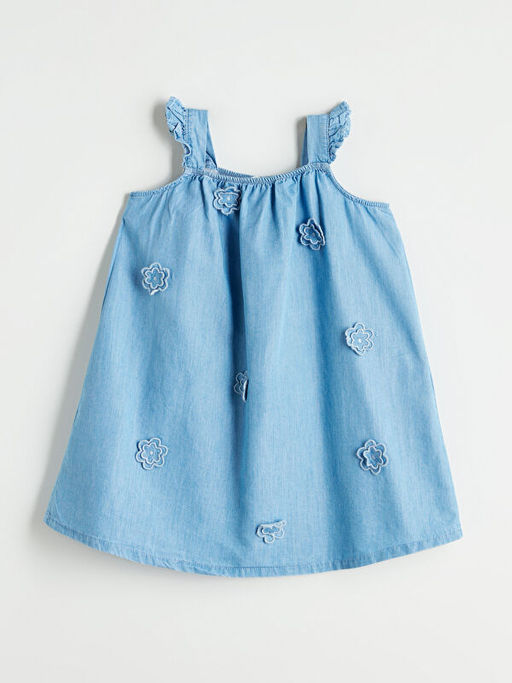 Kare Yaka ?i?ekli K?z ?ocuk Jean Elbise